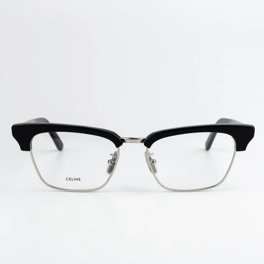 SALE! NEW Celine CL50026U 016 Shiny Palladium Black Women Square Eyeglasses